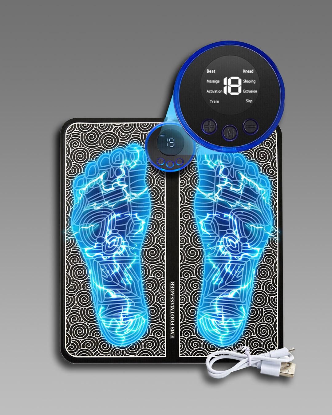 Foot Massager Feet Massage Machine with Electronic Muscle Stimulator | USB Rechargeable Massage Mat (Black)