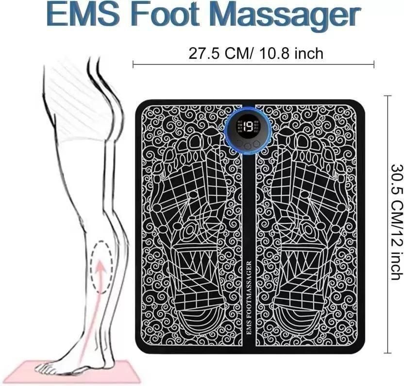 Foot Massager Feet Massage Machine with Electronic Muscle Stimulator | USB Rechargeable Massage Mat (Black)